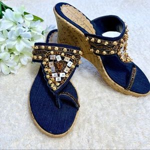 Bamboo‎ Women’s Blue Boho Jean Wedges / Sandals